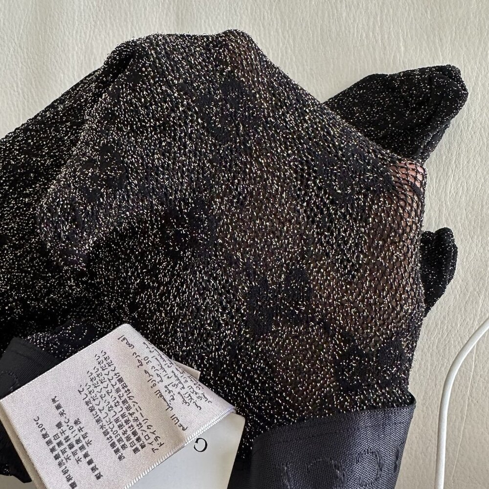 NEW GUCCI TIGHTS BLACK GOLD KNIT GG SZ L 691619 - Picture 5 of 10